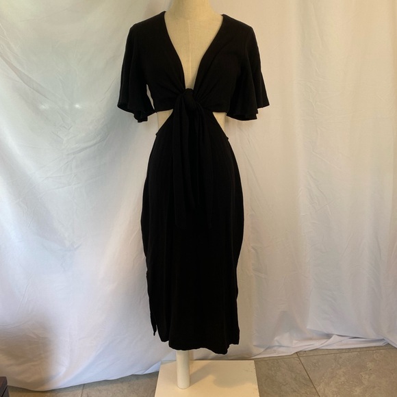 Lulus Summer Journey Black Side Cutout Plunging Tie Front Midi Dress - Picture 6 of 13